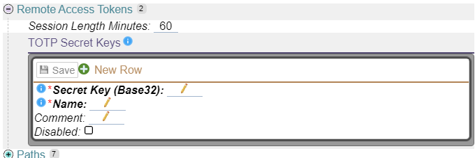 Remote Access Tokens Menu